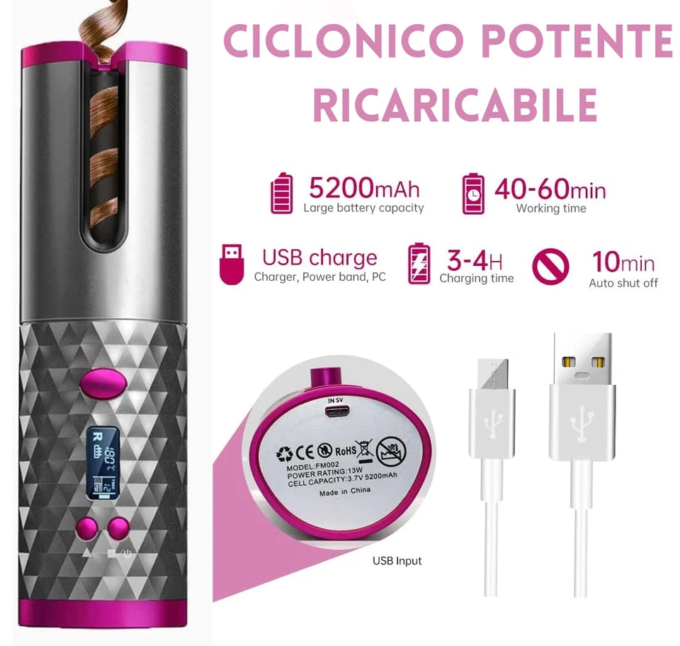 Arriccia capelli potente ricaricabile usb